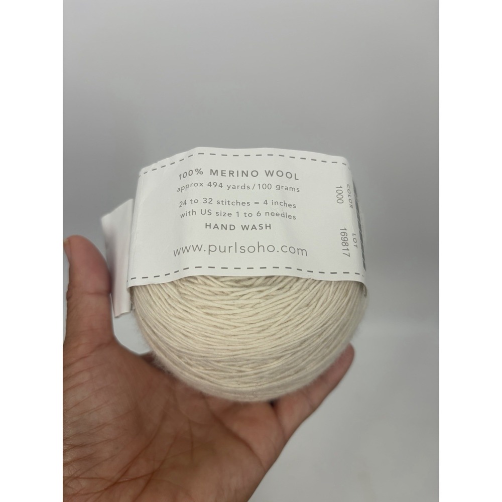 Purl SoHo Line Weight Yarn Heirloom White Color 1000 LW 100% Merino Wool